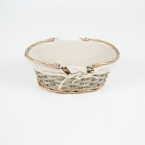 [00463] Asiana - Cesta ovalada de mimbre pic nic 39*30*15cm - gris + tela de lino - 350gr